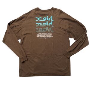 X-girl Kim Gordon Japan Long Sleeve Shirt T-shirt Brown Teal Size Medium Unisex
